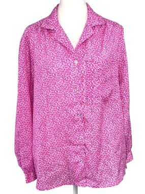 Vintage 80s Floral Blouse Caribou Pink Button Up Size Medium